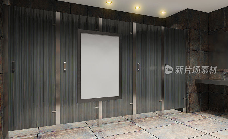 公共厕所的门。3 d渲染。模型。空的绘画